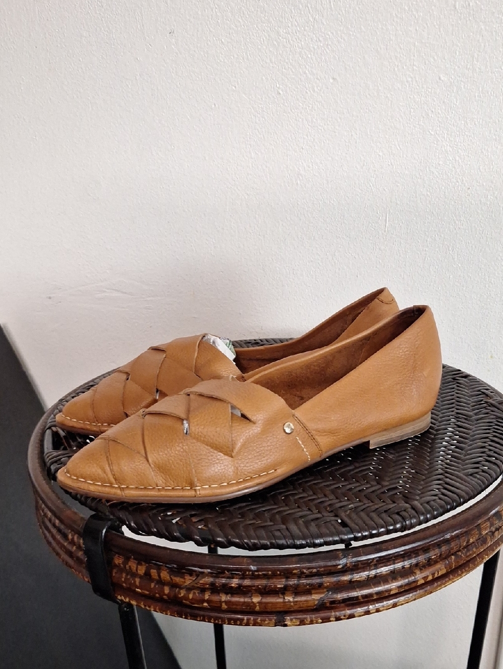 Pikolinos Caleta W7X-4778BG Woven Leather Pointed Toe Flats Cognac Size 39 - Picture 3 of 9
